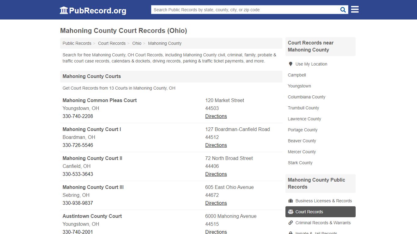 Free Mahoning County Court Records (Ohio Court Records) - PubRecord.org